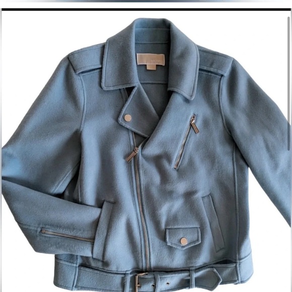 Michael Kors Jackets & Blazers - Wool Blend Moto Jacket in Dusty Blue